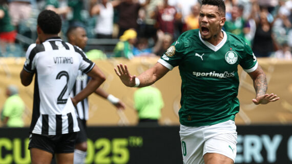 Paulinho após marcar gol pelo Palmeiras contra o Botafogo (foto: FRANCK FIFE/AFP)